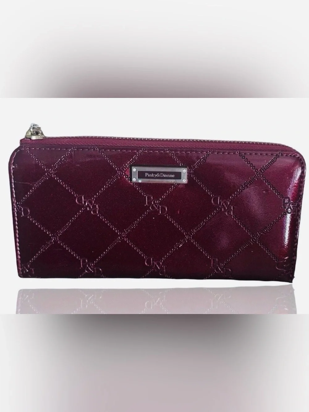 Pinky & Dianne Patent Leather Elegant Burgundy Wine Long Zipper Wallet